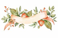 Ribbon strawberry leaves banner graphics painting pattern.