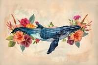 A blue whale flower painting graphics.