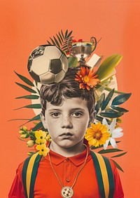 School kid soccer flower ball.