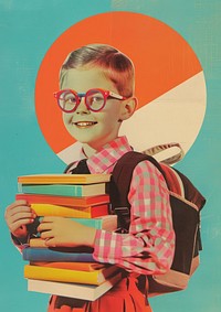 School kid backpack book advertisement.
