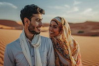 Middle East joyful couple bridegroom clothing apparel.
