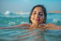 Middle eastern woman swimming recreation bathing.