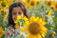 Middle eastern little girl sunflower photo photography.