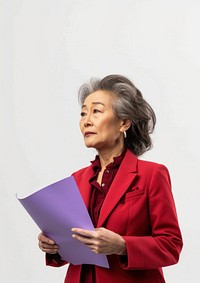 Holding a purple paper sheet woman executive clothing.