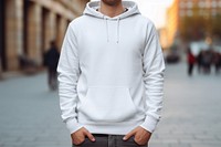 White hoodie mockup sweatshirt outdoors sweater.