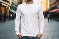 White long sleeve mockup outdoors sweater apparel.