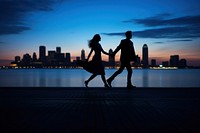 Couple running silhouette photography footwear sunset adult.