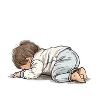 Individual newborn baby crawling illustrated kneeling drawing.