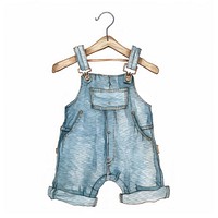 Individual overalls that was put on a hanger clothing apparel shorts.