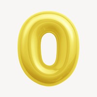 Number zero yellow  3D balloon illustration