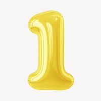 Number one yellow  3D balloon illustration