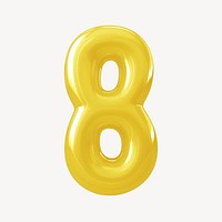 Number eight yellow  3D balloon illustration