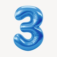 Number three blue  3D balloon illustration