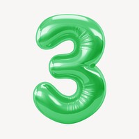 Number three green  3D balloon illustration