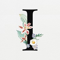 Floral letter I digital art illustration