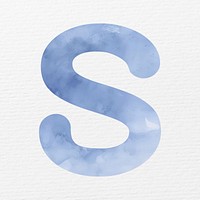 Letter S in blue watercolor alphabet illustration