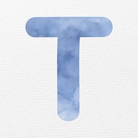 Letter T in blue watercolor alphabet illustration