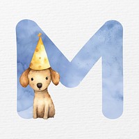 Letter M in blue watercolor alphabet illustration