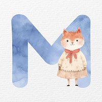 Letter M in blue watercolor alphabet illustration
