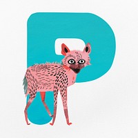 Blue letter P with animal character illustration