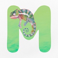 Green letter M with animal character illustration