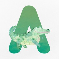 Green letter A with animal character illustration