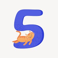 Number 5 with cat character illustration