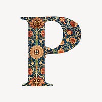 Letter P botanical pattern font, inspired by William Morris
