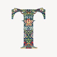 Letter T botanical pattern font, inspired by William Morris