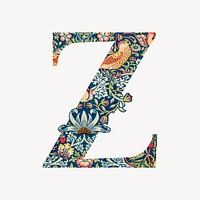Letter Z botanical pattern font, inspired by William Morris