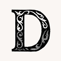 Letter D in classic medieval art illustration