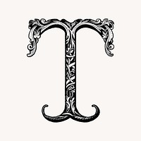 Letter T in classic medieval art illustration