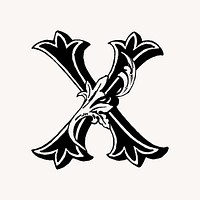 Letter X in classic medieval art illustration