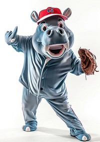 Hippo mascot costume baseball person softball.
