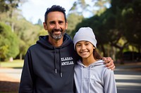 Smiling father and daughter sweatshirt photo photography.