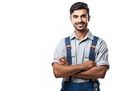Indian mechanic smiling accessories suspenders accessory.
