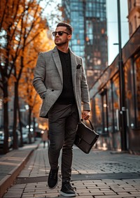 Stylish male sunglasses standing blazer.