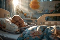 Photo of smile child with cancer furniture hospital baby.