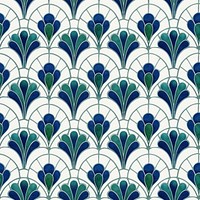Peacock tile pattern graphics art floral design.