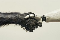 Chimpanzee hand shaking leg human electronics medication.