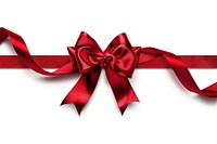 Red gift ribbon bow red white background.