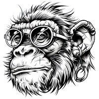 Monkey tattoo flash illustration illustrated wildlife drawing.