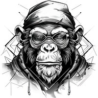 Monkey tattoo flash illustration illustrated wildlife drawing.