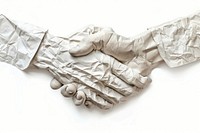 Handshake in style of crumpled aluminium clothing apparel.