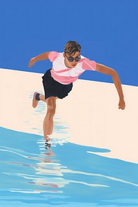 A boy with glasses sports outdoors swimming.