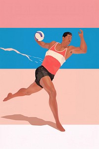 A man and beach volleyball sports determination exercising.