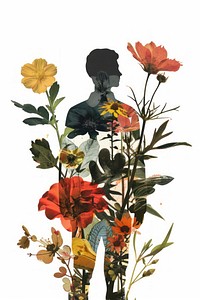 Person gardening flower painting collage.