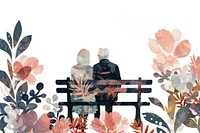 Elder couple sitting on bench flower adult togetherness.