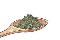 Dried oregano chopped on wooden spoon flat illustration cutlery spice food.