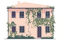 Facade of house overgrown by ivy flat illustration architecture building housing.